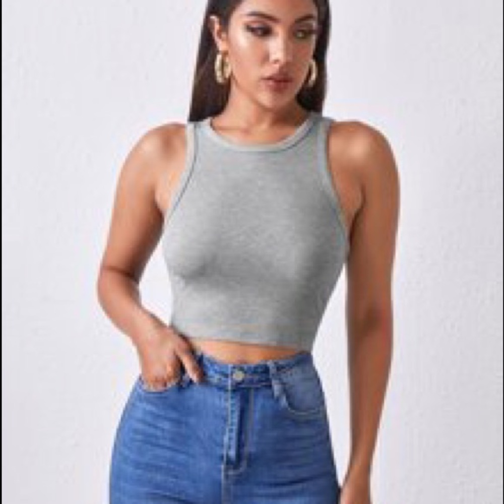 Shein Solid Rib-knit Crop Tank Top, Size: M